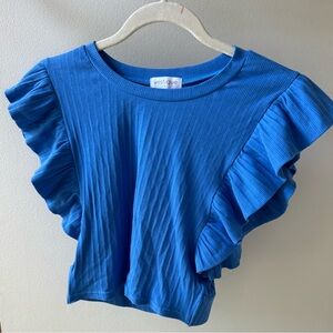Vestique Royal Blue Open-Back Ruffle Sleeve Crop Top Size Large
